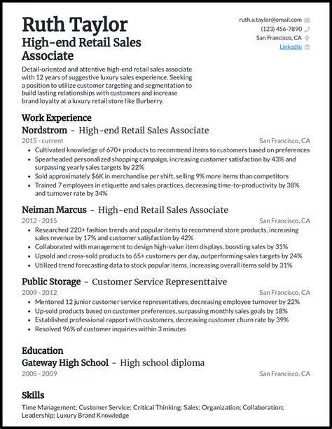 Retail Sales Resume Template Structure