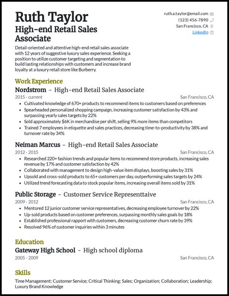 Retail Sales Resume Template Example 10