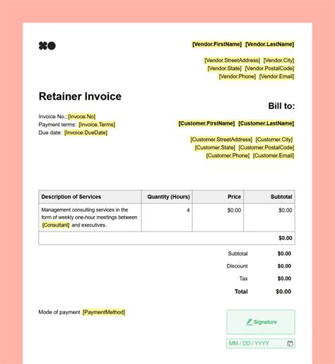 Retainer-Based Consulting Invoice Template Example