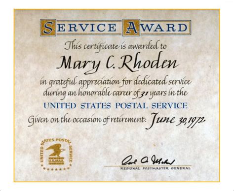 Retirement Certificate Award