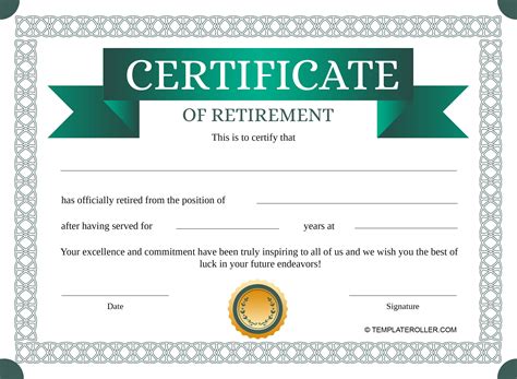 Retirement Certificate Design