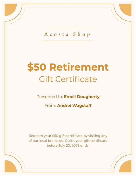 Retirement Certificate Gift