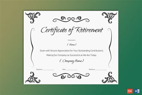 Retirement Certificate Wording