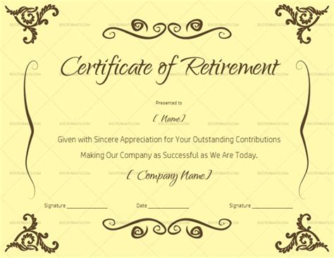 Retirement Certificate Wording