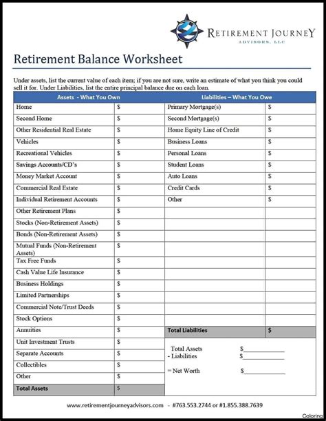 Retirement goal-setting worksheet