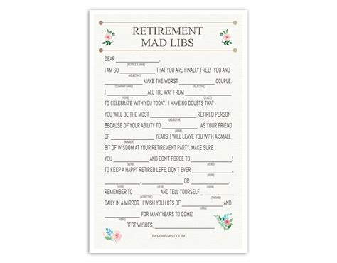 Retirement Mad Libs