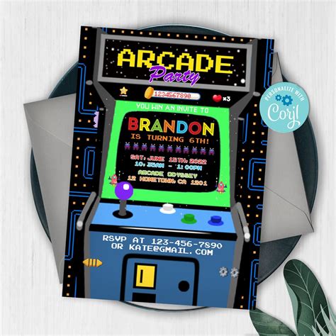 Retro arcade birthday invitation