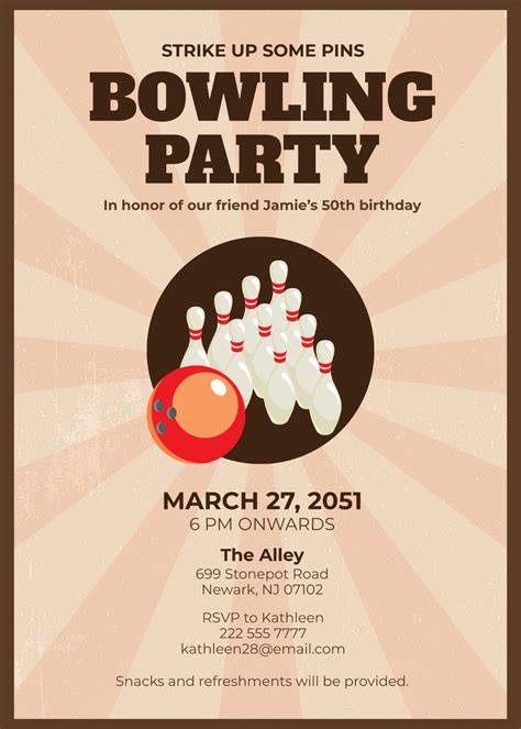 Retro Bowling Invitation Template