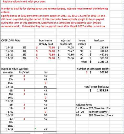 Retro Pay Calculator Excel Template Sample 3