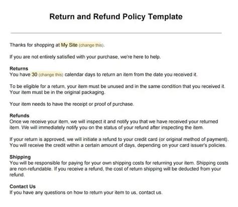 Return Policy Template 2