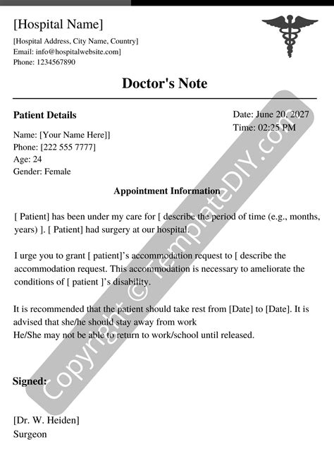 Return to work doctors note template for surgery or hospitalization