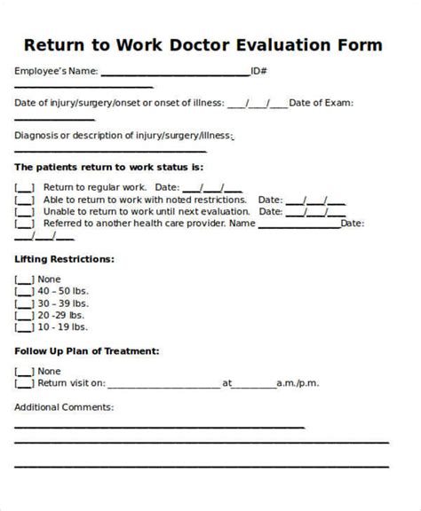 Return to work doctors note template for workplace injuries