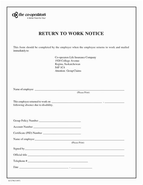 Return to Work Doctors Note Template Example 6