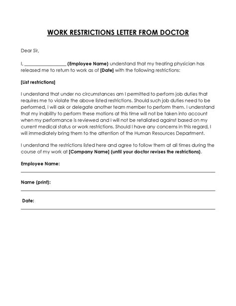 Return to work doctors note template with restrictions