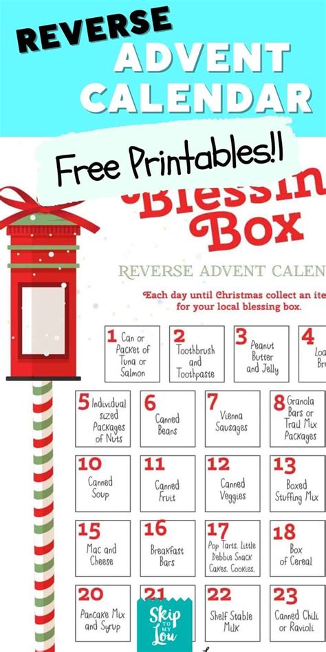 Reverse Advent Calendar Printable