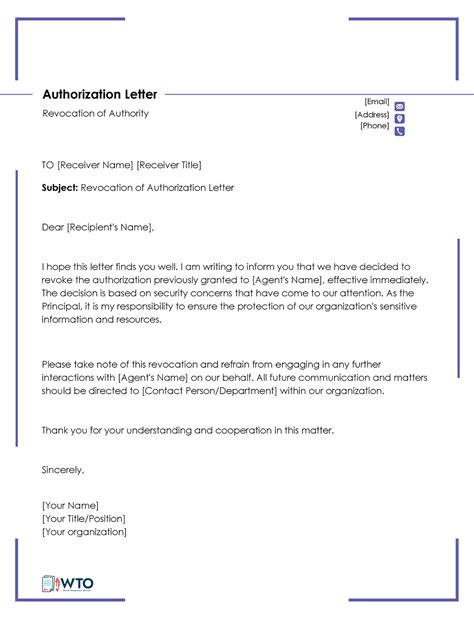 Revocation of Authorization Letter