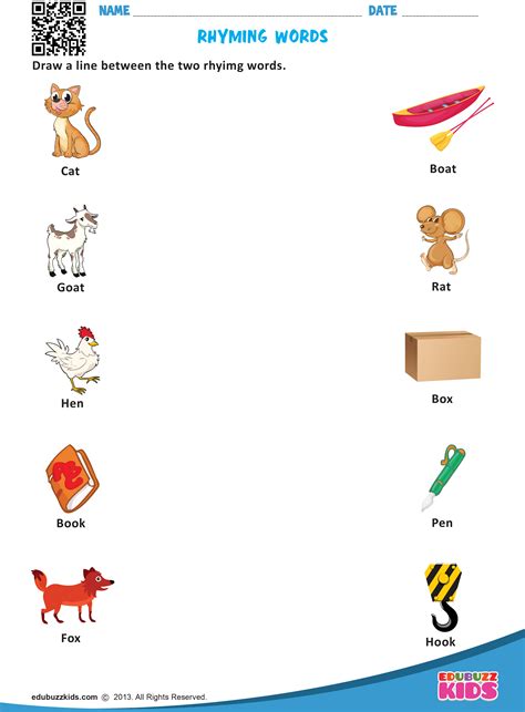 Rhyming Worksheets for Kindergarten