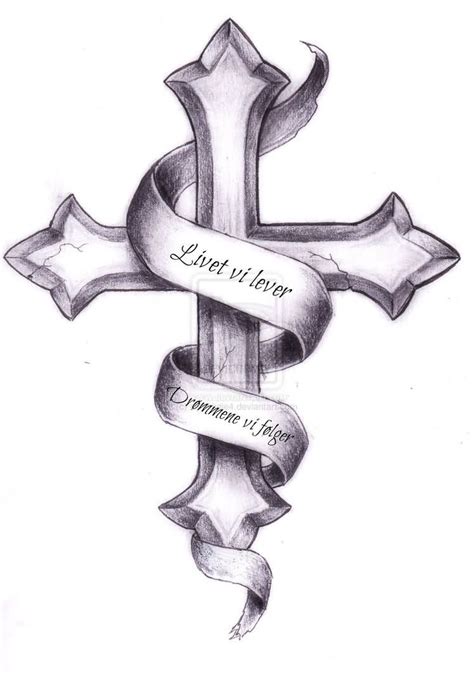 Ribbon Cross Tattoo Design