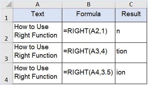 Using the RIGHT function in Excel