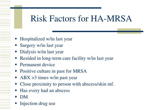 Risk factors for MRSA skin infections