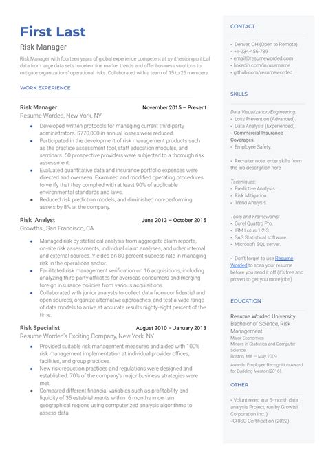 Risk Management Resume Template