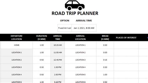 Road Trip Planner Template