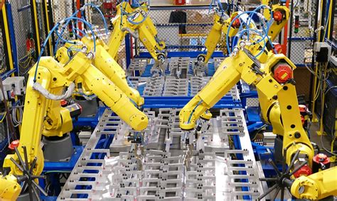 A photo of a robotic assembly system