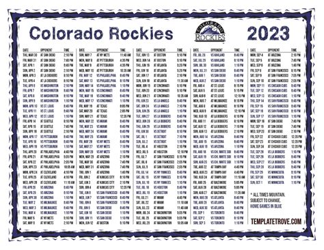 Rockies 2023 Printable Schedule