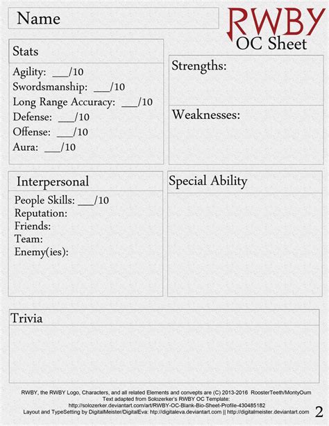 Role-Playing Character Bio Template