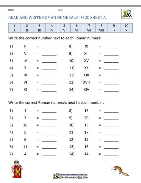 Roman Numeral Worksheets