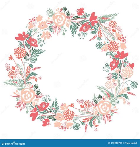 Romantic floral wreath template