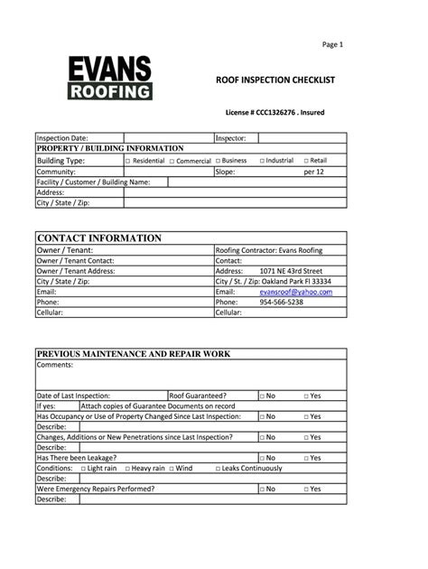 roof inspection report template word sample