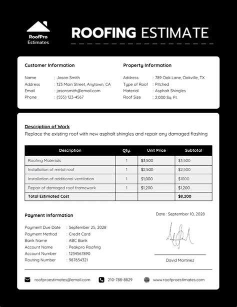 Roofing estimate example