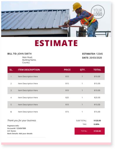 Roofing Estimate Template Example 2