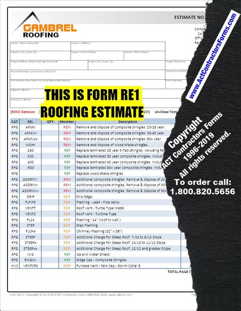 Roofing installation estimate form