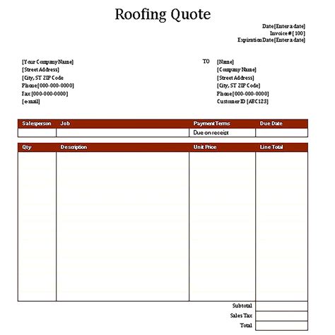 Roofing Invoice Template 2