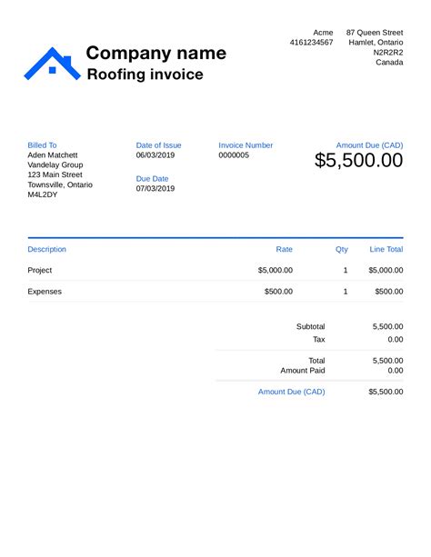 Simple Roofing Invoice Template