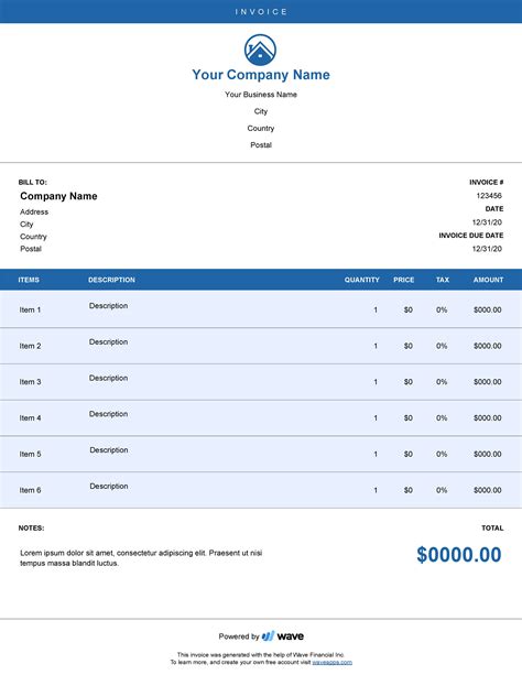 Roofing Invoice with Breakdown Template