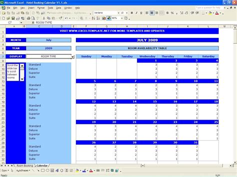 Room Booking Template Excel 1