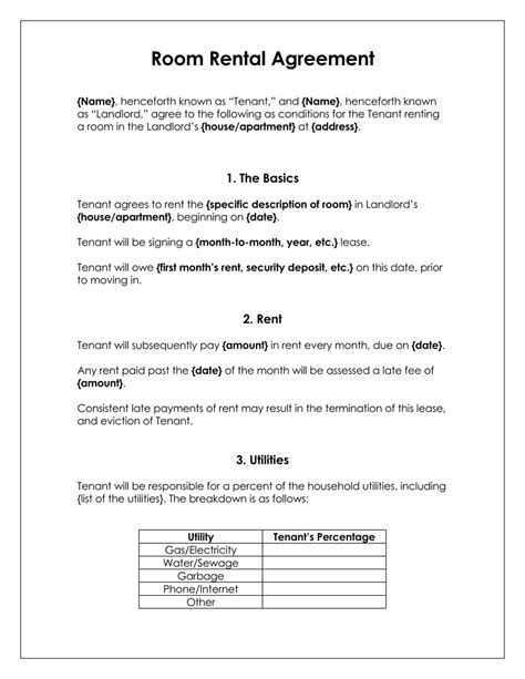 Room Rental Agreement Template