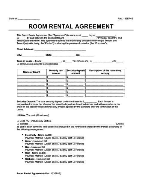 Room Rental Agreement Form