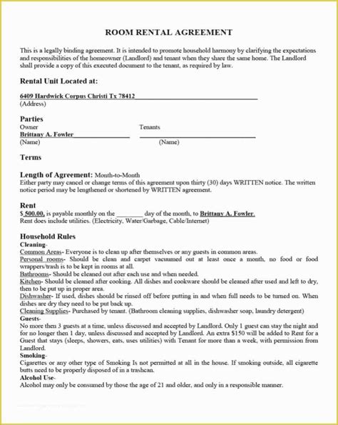 Room Rental Agreement Template 9