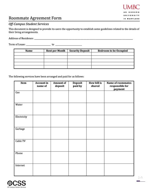 Roommate Agreement Form