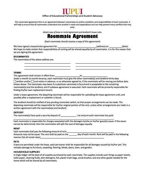 Roommate Agreement Template Example 1