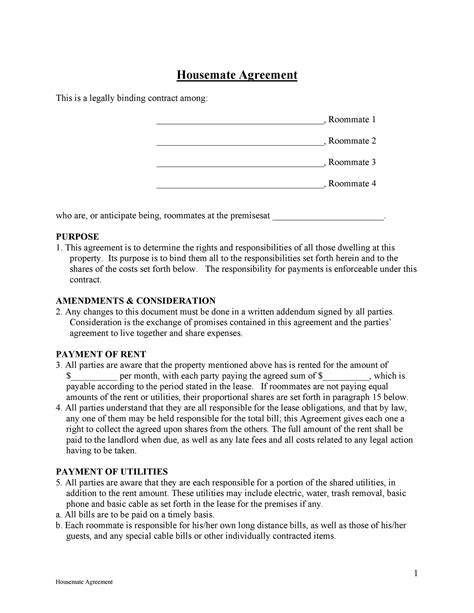 Roommate Agreement Template Example 9