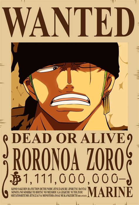 A One Piece bounty poster featuring Roronoa Zoro