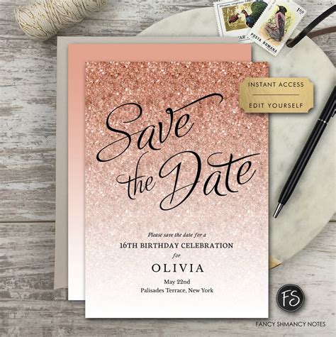 Rose Gold Save the Date