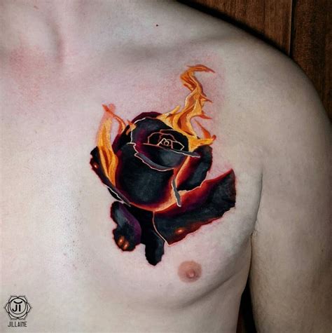 Rose in fire tattoo design