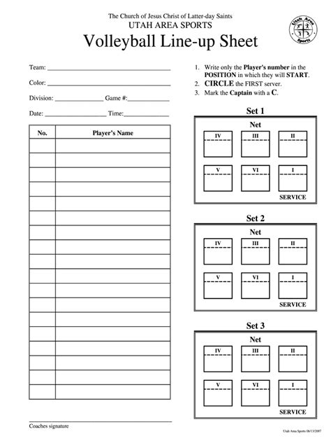 Rotational Lineup Sheet Template Example