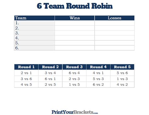 Round Robin Schedule 6